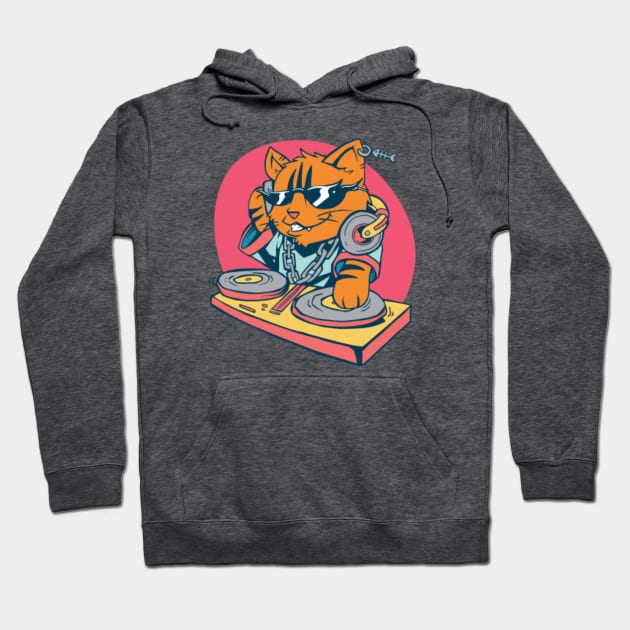 Funny Cartoon Cat DJ Hoodie by SLAG_Creative